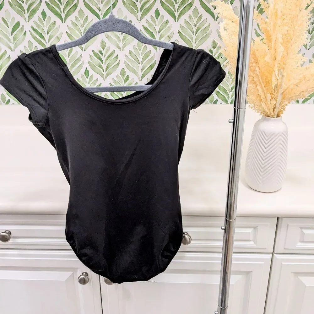 Girls Cap Sleeve Leotard 12-14 Classic Ballet Black Practice Classic Performance